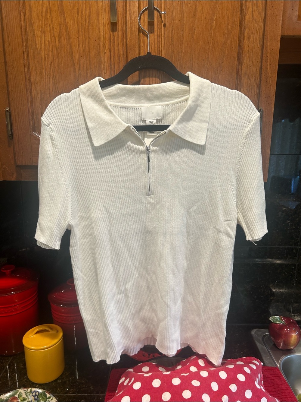 H&M White Short-Sleeve Zip Polo